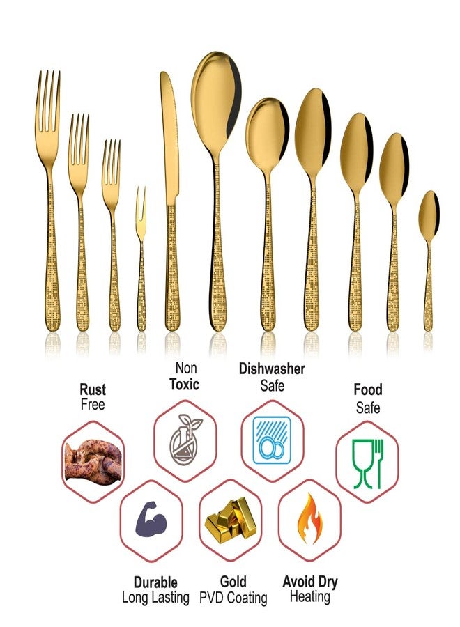 Shri & Sam Stainless Steel Monika Gold PVD Coating with Laser Desert Fork, 6 Pieces - Image 5